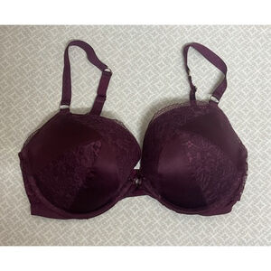 Victoria's Secret Burgundy Lace Sateen Padded Push Up Pigeonnant Bra Women 34DDD